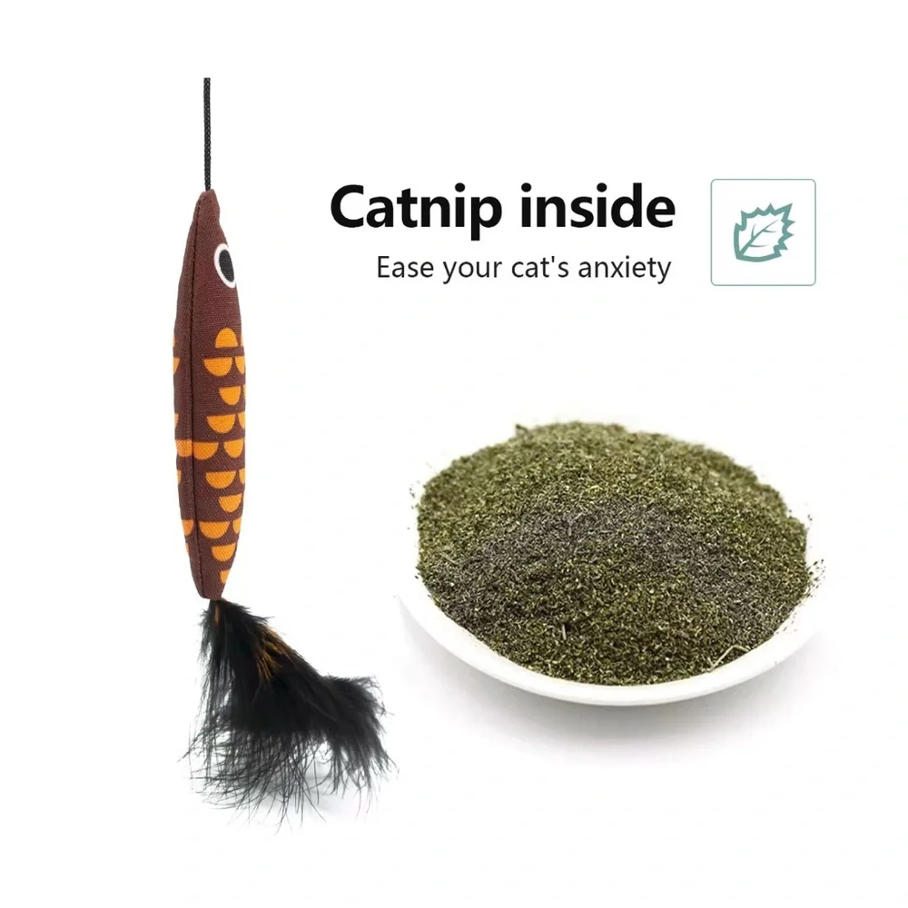 Interactive Catnip and Crinkle Cat Toy Teaser with Feather Tail